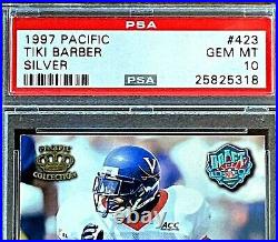 1997 Pacific Collection #423 (SILVER) TIKI BARBER RC (Rookie) PSA 10 POP. 1