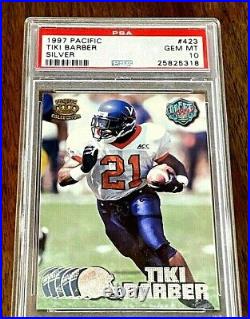 1997 Pacific Collection #423 (SILVER) TIKI BARBER RC (Rookie) PSA 10 POP. 1