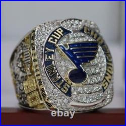 Awesome Lab Created Blues Stanley Cup Champions Men Collection Shiny Ring (2019)