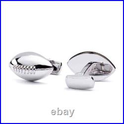 Bright Polished Silver Rugby Ball Design Sports Men's Collection Cufflink In 925