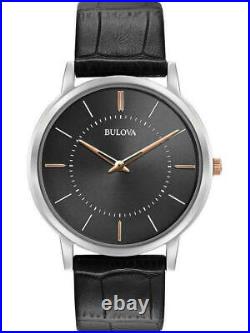 Bulova Men's Classic Collection Watch Leather Band Black Dial 98A167 -$275 MSR