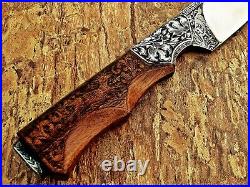 Dagger Tactical Sports Knife Hand Engraved Hunting Knife Walnut Wood & Sheath