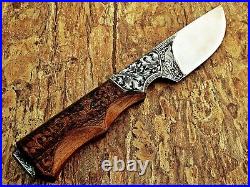 Dagger Tactical Sports Knife Hand Engraved Hunting Knife Walnut Wood & Sheath