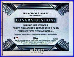 FRANCISCO ÁLVAREZ Silver Signatures AUTO 10/40 2023 TOPPS FIVE STAR #SS-FA
