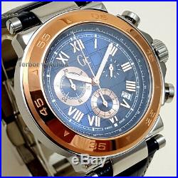 GUESS COLLECTION CHRONO STAINLESS STEEL LEATHER SAPPHIRE DATE 100m X90015G7S