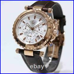 Guess Collection GC Men's Chronograph Multi Dial Rose Gold Brown Leather Watch