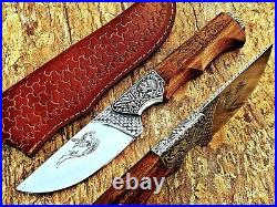 Handmade Forge Dagger Tactical Sports D2 Fox Engraved Hunting Knife Wood Sheath