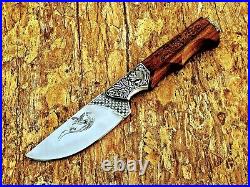 Handmade Forge Dagger Tactical Sports D2 Fox Engraved Hunting Knife Wood Sheath