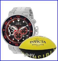 Invicta NFL TEXANS Silver Watch 33127 Quartz Chrono 52Mm Men's Watch with FOOTBALL