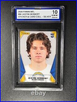 Justin Herbert 2020 Panini NFL #84 Sticker Card Collection Silver Rookie Isa 10
