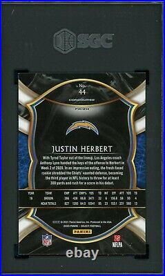 Justin Herbert 2020 Panini Select Silver Prizm Football Rookie Card #44 SGC 9.5