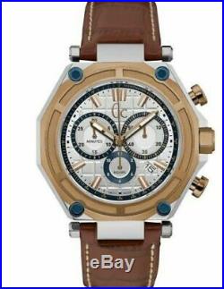 New Guess Collection Brown Leather/gold Swiss Made Chronograph Watch Nib