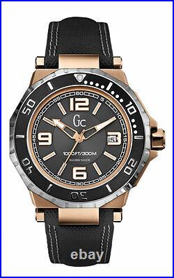 New Guess Collection Gc Watch 2 Tone Rose Gold & Ss Date Black Strap X79002g2s