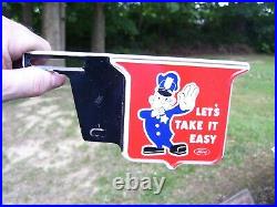 Original 1950s TAKE EASY vintage scta GM Ford Chevy license plate topper COP old