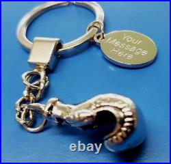 Personalised Chrome Boxing Glove Keyring In Gift bag with your message ANY TEXT