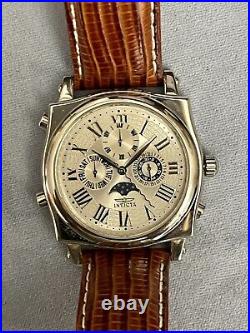 RARE Invicta Vintage 3009 40mm 4-Complication Brown Leather Sapphire Mens Watch