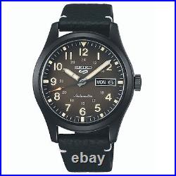 Seiko 5 Sports Field Collection Automatic Black Dial Leather Mens Watch SRPG41K1