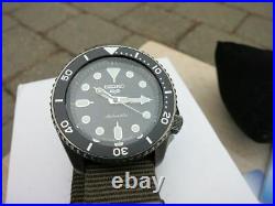 Seiko 5 Sports SRPD91 Automatic Watch Black Dial & Case Day Date OD Green Nato