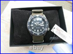 Seiko 5 Sports SRPD91 Automatic Watch Black Dial & Case Day Date OD Green Nato