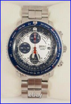 Seiko Sna413 Flightmaster Pilot Chronograph Alarm Rare Blue Collectable