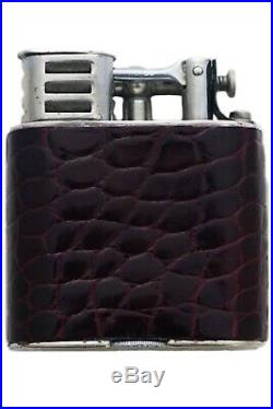 Silver Dunhill Sports Burgundy Alligator Leather Cigarette Lighter Case & Box