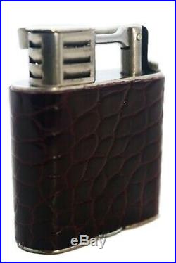 Silver Dunhill Sports Burgundy Alligator Leather Cigarette Lighter Case & Box