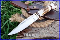 Stag Deer Antler Handle D2 Steel Sharped Sports Dagger Hunting Bowie Knife
