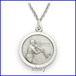 Sterling Silver Baseball Sports Medal with Christ Cross Back, 3/4 Inch