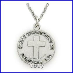 Sterling Silver Baseball Sports Medal with Christ Cross Back, 3/4 Inch