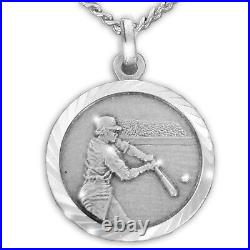 Sterling Silver Baseball Sports Medal with Saint Christopher Back, 3/4 Inch