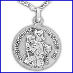 Sterling Silver Baseball Sports Medal with Saint Christopher Back, 3/4 Inch