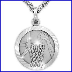 Sterling Silver Basketball Sports Medal with Saint Christopher Back, 3/4 Inch