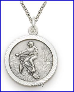 Sterling Silver Saint Christopher Necklace Biking Sports Medal Pendant, 3/4 Inch