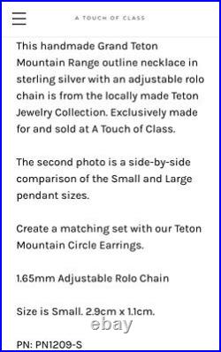 Teton Mountain Outline Necklace Silver Small