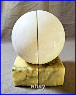 Vintage Italian Marble Alabaster Baseball Ball Bookends Carved Stone